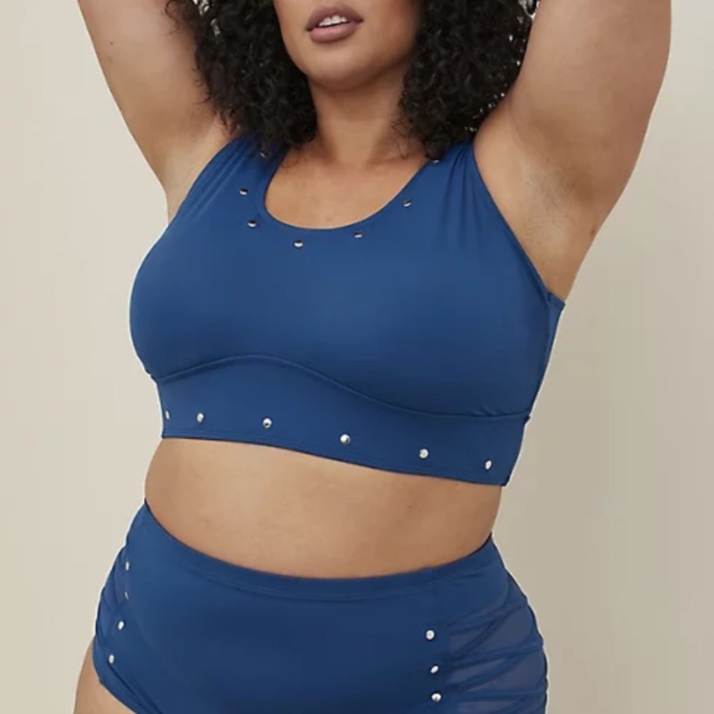 Torrid STUDDED SCOOP SWIM TOP - BLUE size 1X